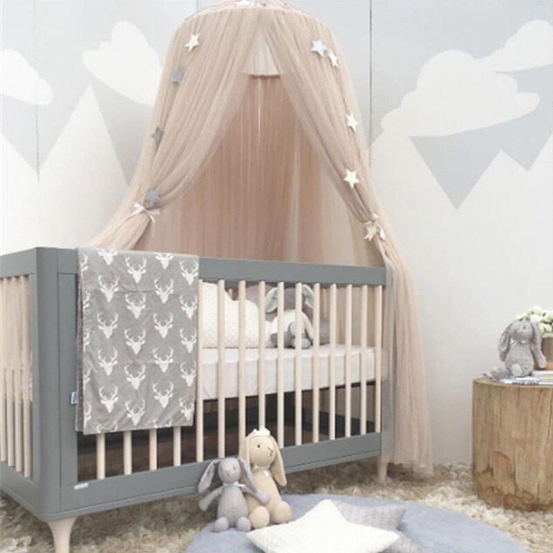 Børneseng myggenet hængende telt baldakin sengetæppe net gardiner baldakin børn kuppeltelt hjemindretning baby værelse dekoration: Khaki baldakin