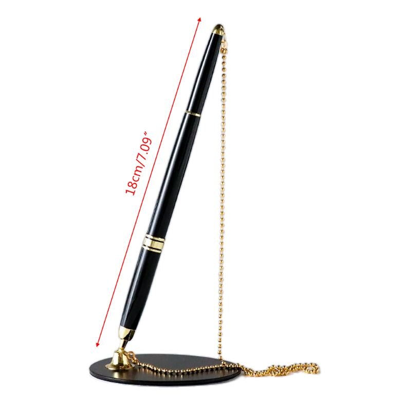 0.5mm Classic Metal Ballpoint Pen Secure Chain Attached Base Stand Desk Office Counter Signature Pens Stationery