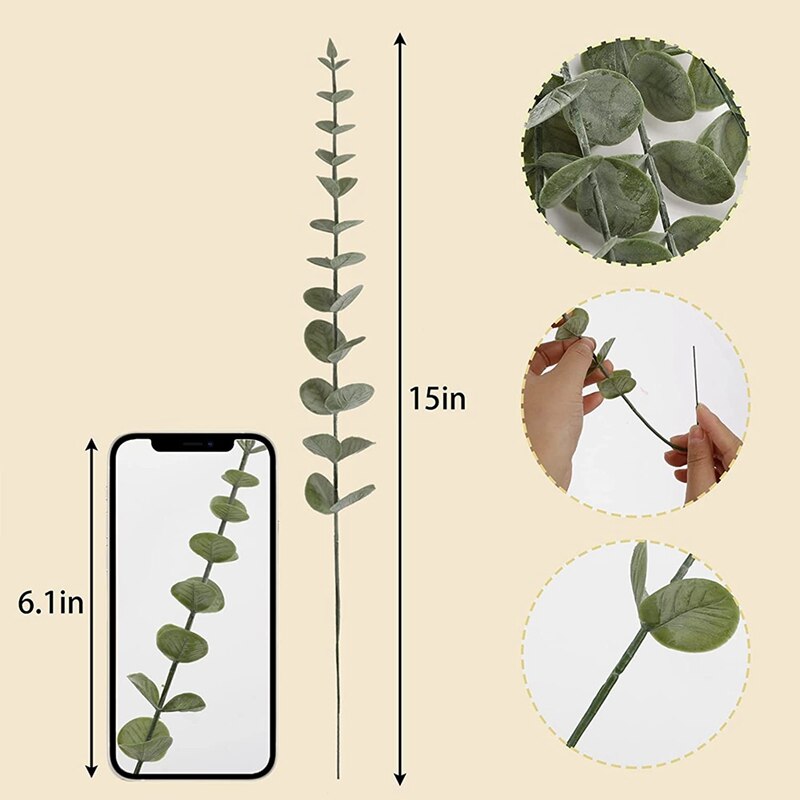 45Pcs Kunstmatige Eucalyptus Stengels, Faux Eucalyptus Bladeren Takken Voor Bruiloft Middelpunt Boeket Bloemstuk