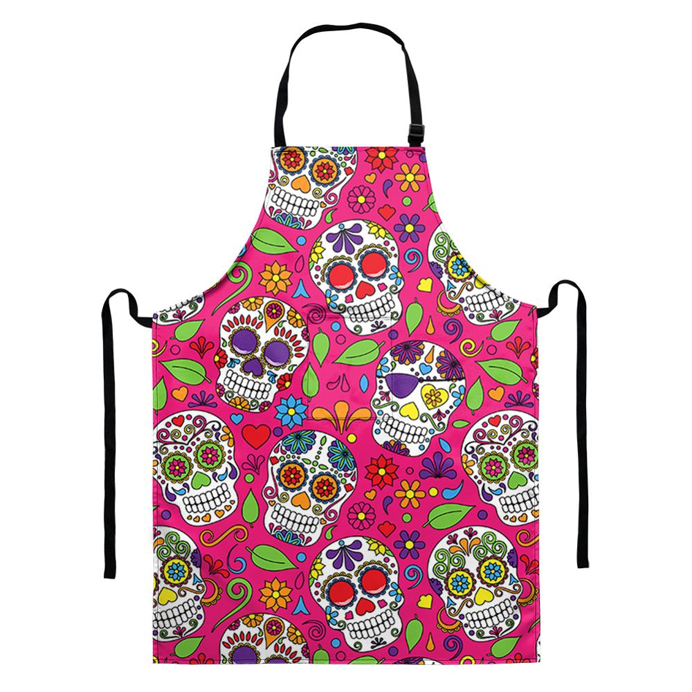 Cartoon Koken Keuken Schort Voor Vrouw Mannen Vintage Suiker Schedel Printting Chef Ober Cafe Shop Bbq Slabbetjes Met Pocket Houden schoon: HMP2121D18 / 47x38cm kid size