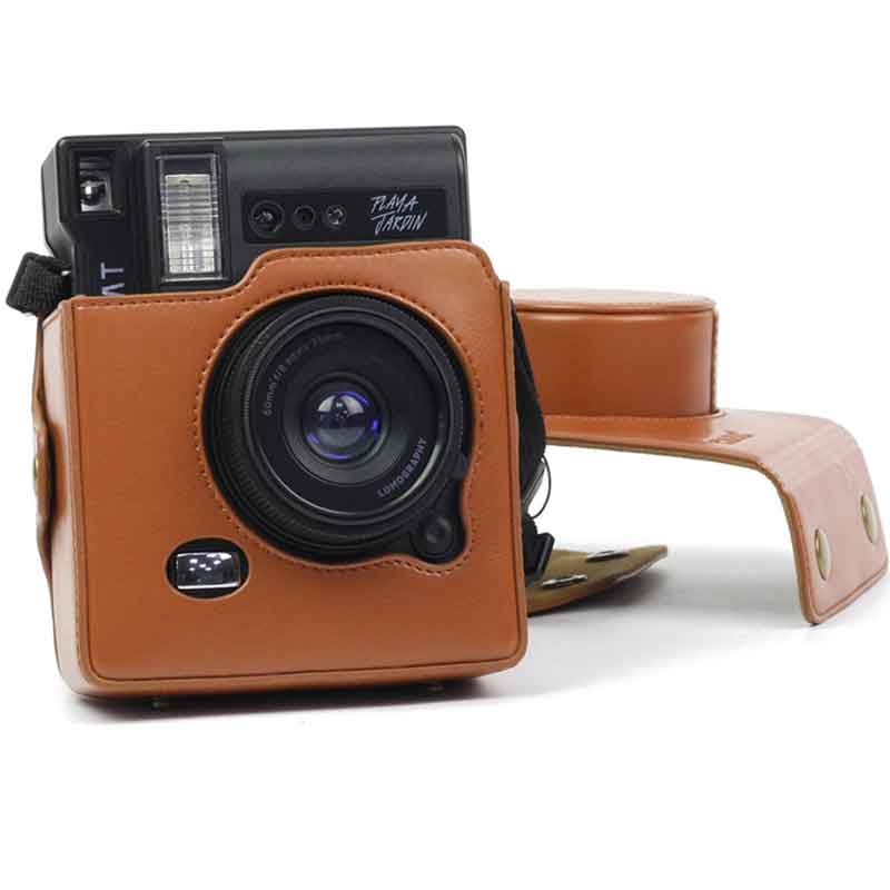 Bolsa de cámara marrón para LOMO Instant Automat, bolso de hombro de cuero PU, funda para lomografía instantánea Automat con correa