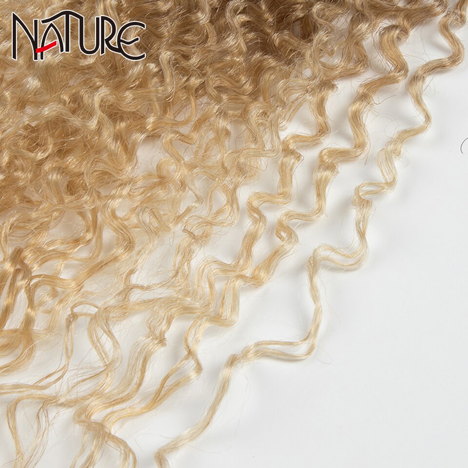 Natura czarne włosy wiązki afro perwersyjne kręstożek włosy syntetyczne rozszerzenia 7 sztuk 22-26 cal Ombre brązowe włosy wyplata wiązki kręstożek włosy