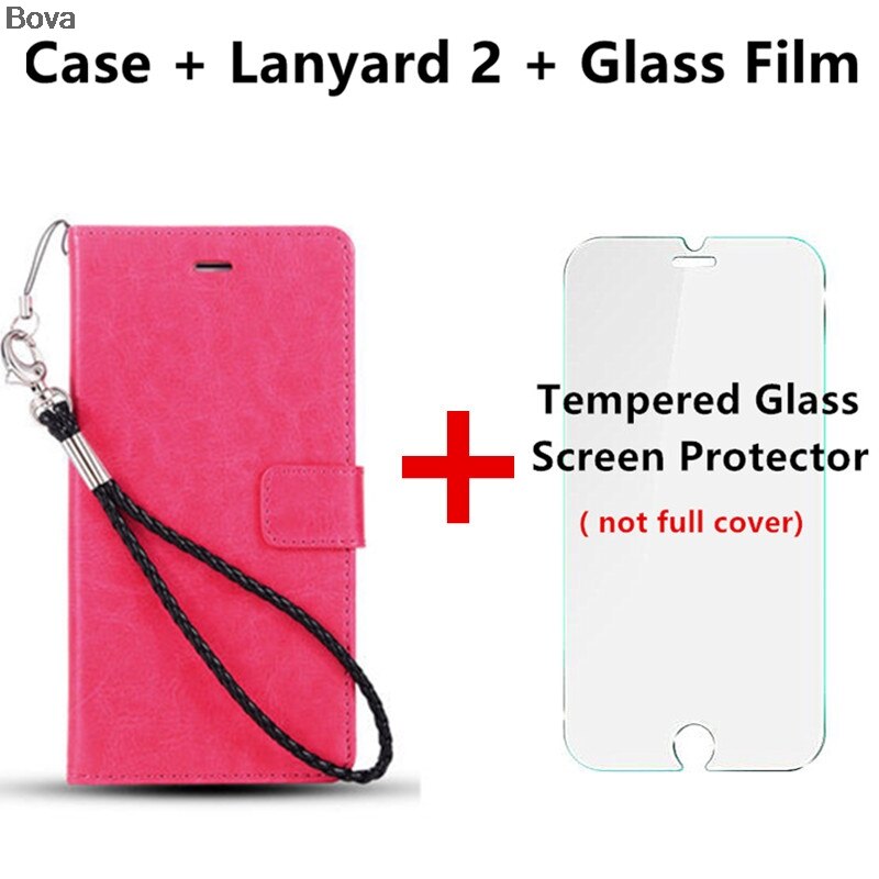 Honor 4C card holder cover case for Huawei Honor 4C leather phone case ultra thin wallet flip cover: Rose Lanyard2 Film