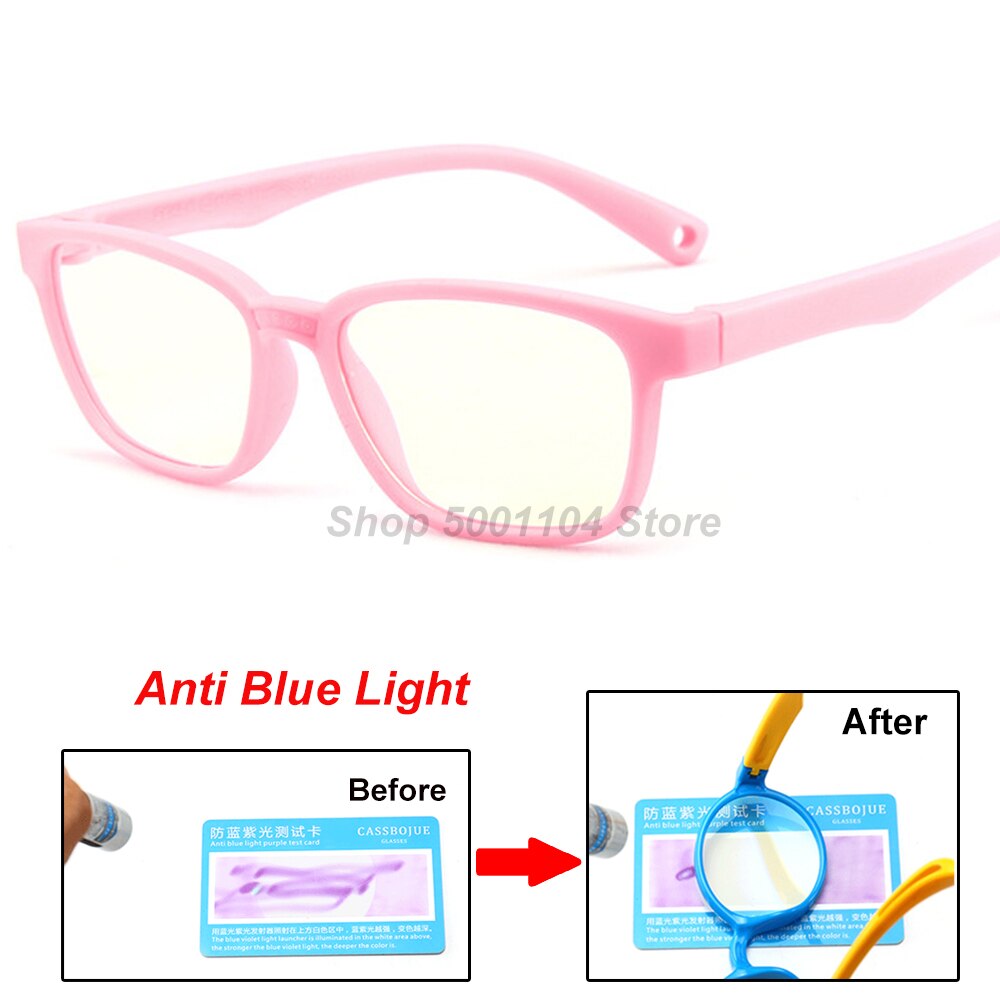 Firkantet blåt lys briller optisk ramme børn dreng piger computer gennemsigtig blokerende anti reflekterende briller uv: Lyserød