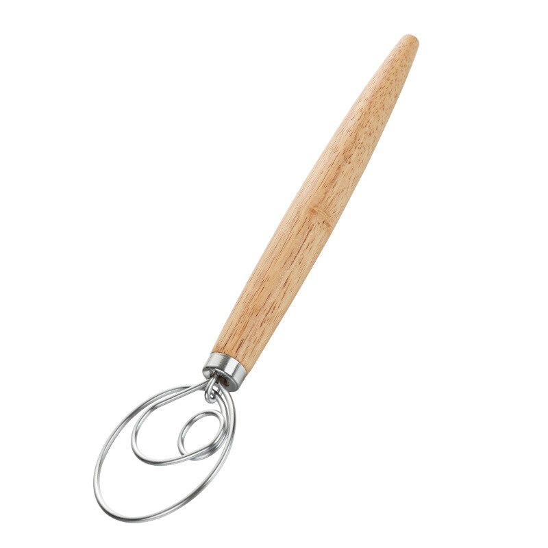 13 inch oak handle flour coil mixer, whisk, flour stick, kitchen baking tool.