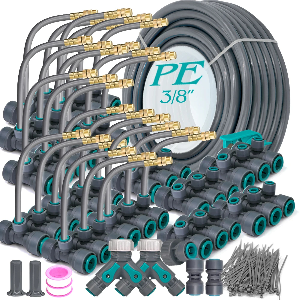 Flexible Brass Adjustable Spray Kit Gray 3/8"PE Hose Quick Connect Fogging Cooling Dedusting Watering System for Garden