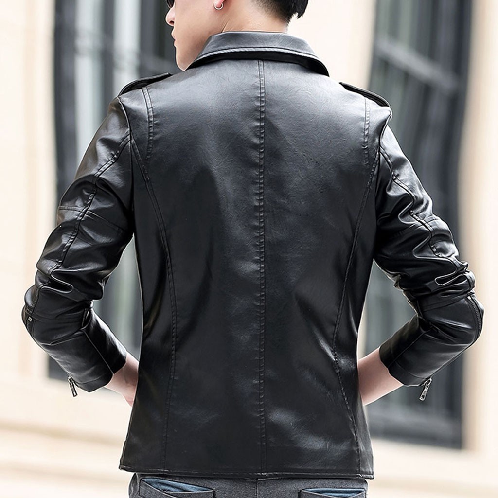Men's leather jacket Autumn Winter кожаная куртка мужская jaqueta de couro masculino Biker Motorcycle Zipper Long Sleeve Coat #3