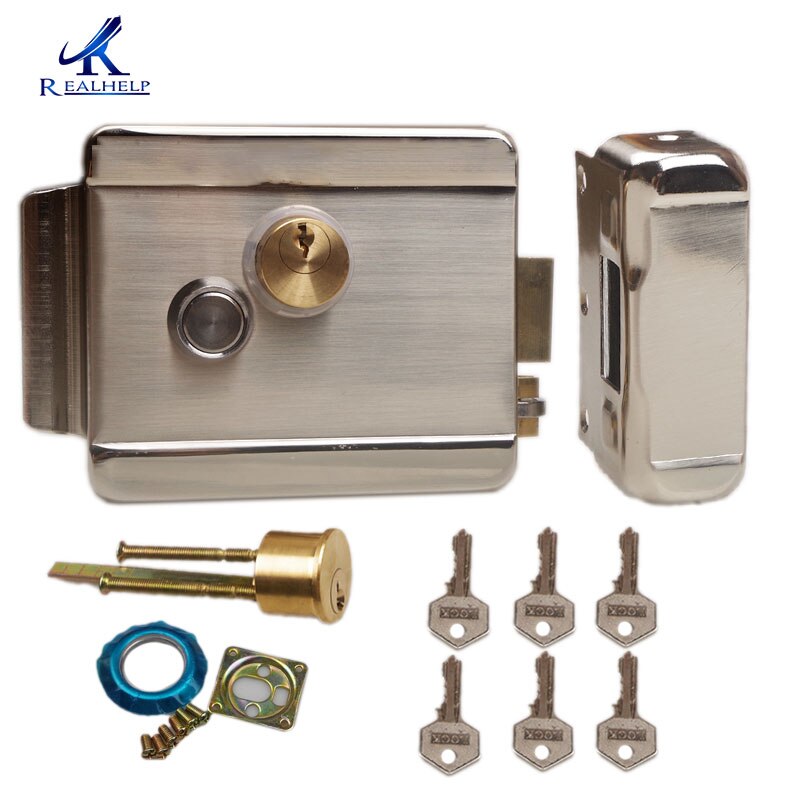 electric gate Lock 12V with Double Cylinder Locks for Gates with Solid Brass Hock Roll Iron Wooden Door Lock: Left Open 6 Key