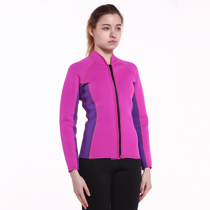 Women's Wetsuit Top Jacket Neoprene for Women 2mm Long Sleeves Front Zip Diving Snorkeling Surfing Kayaking Canoeing Pink