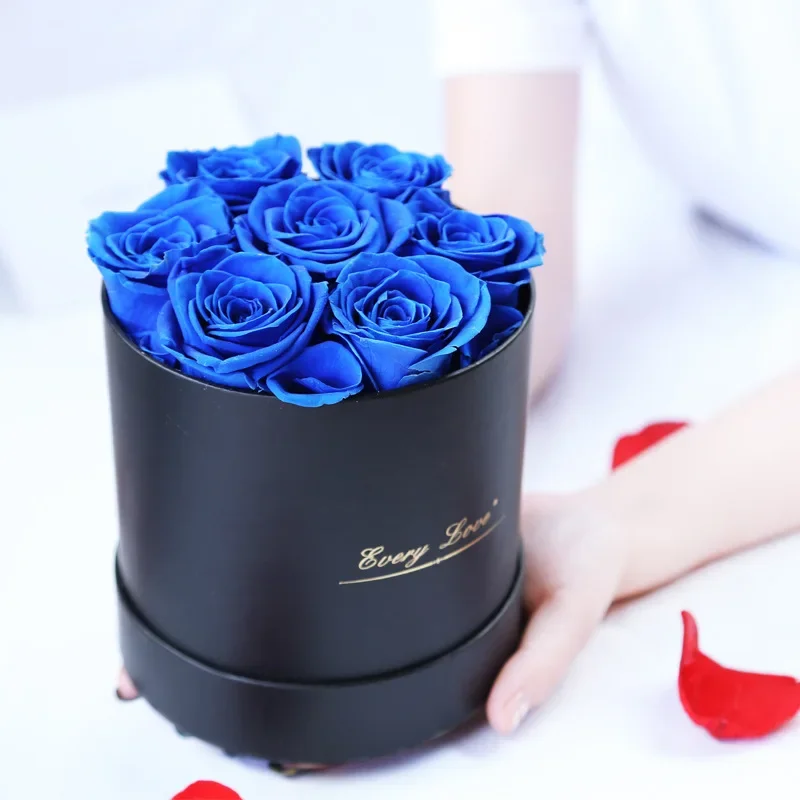 Caja de de cubo de abrazo redondo con flor rosa preservada, flor eterna, rosa inmortal, boda, del Día de San Valentín para novia, mamá y esposa: Naranja