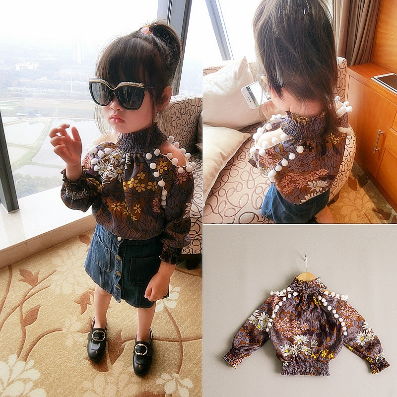 Frühling Mädchen Tops Baby Retro Geschreddert Blume Laterne Hülse Tops Kleinkind Mädchen Langarm Shirts Kinder Chiffon T-shirt