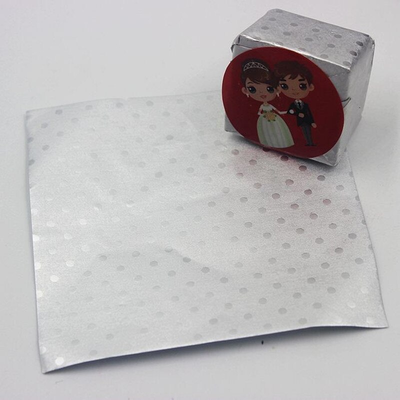 Mad aluminiumsfolie diy chokolade slikpakke papir komposit tinfoliepapir foliefolier indpakning firkantet 8 farver 100 stk / lot: Sølv