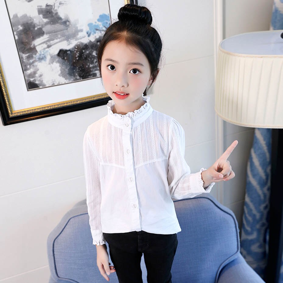 Meisjes witte blouse effen meisjes shirts gestreepte kinderblouse voor meisjes casual stijl kinderkleding meisjes 6 8 10 12 14