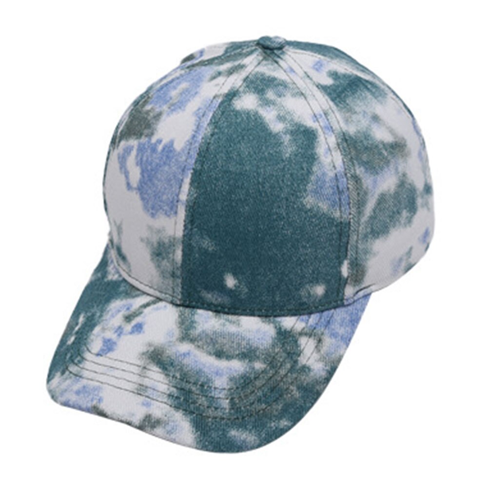 Women Summer Portable Cotton Blend Baseball Cap Outdoor Sports Casual Travel Tie Dye Adjustable Criss Cross Ponytail: Green White