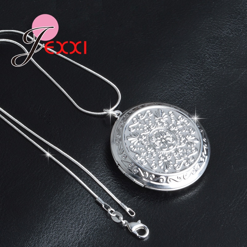 Elegante 925 Sterling Zilveren Ketting Ronde Medaillon Hanger Ketting Foto Kraag Kettingen Valentijnsdag Retro Stijl