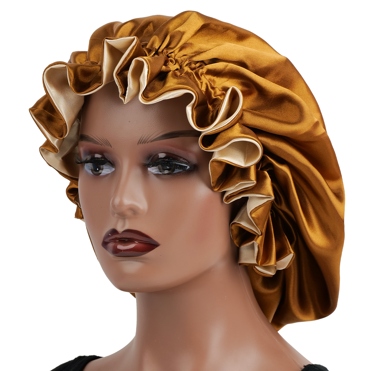 Gorro de cabelo de renda reversível de camada dupla para mulheres e homens | Boné noturno respirável para dormir, proteção para cabelos cacheados: Dourado