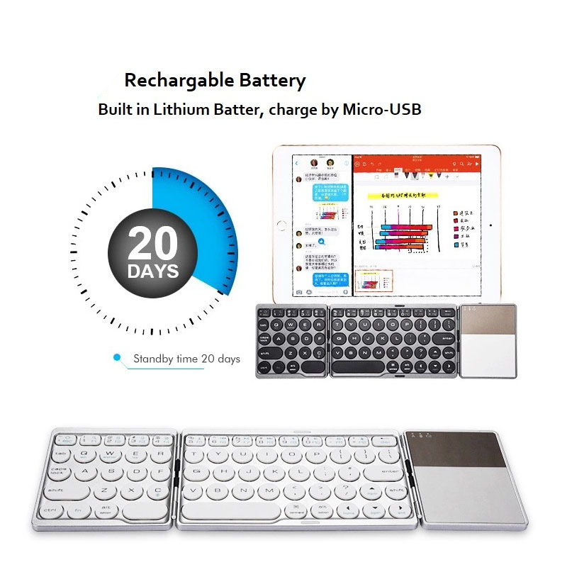 Teclados plegables inalámbricos con panel táctil, teclado Bluetooth para IOS, Android, Windows, ipad, teléfono, tableta, Mini Botón multifunción