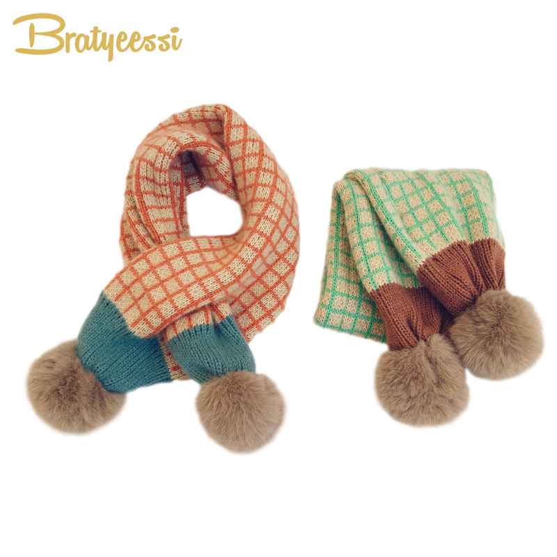 Sciarpa per bambini in pelliccia sintetica per ragazzi ragazze Plaid lavorato a maglia pompon sciarpe per bambini invernali scaldacollo per bambini Unisex sciarpe accessori per bambini