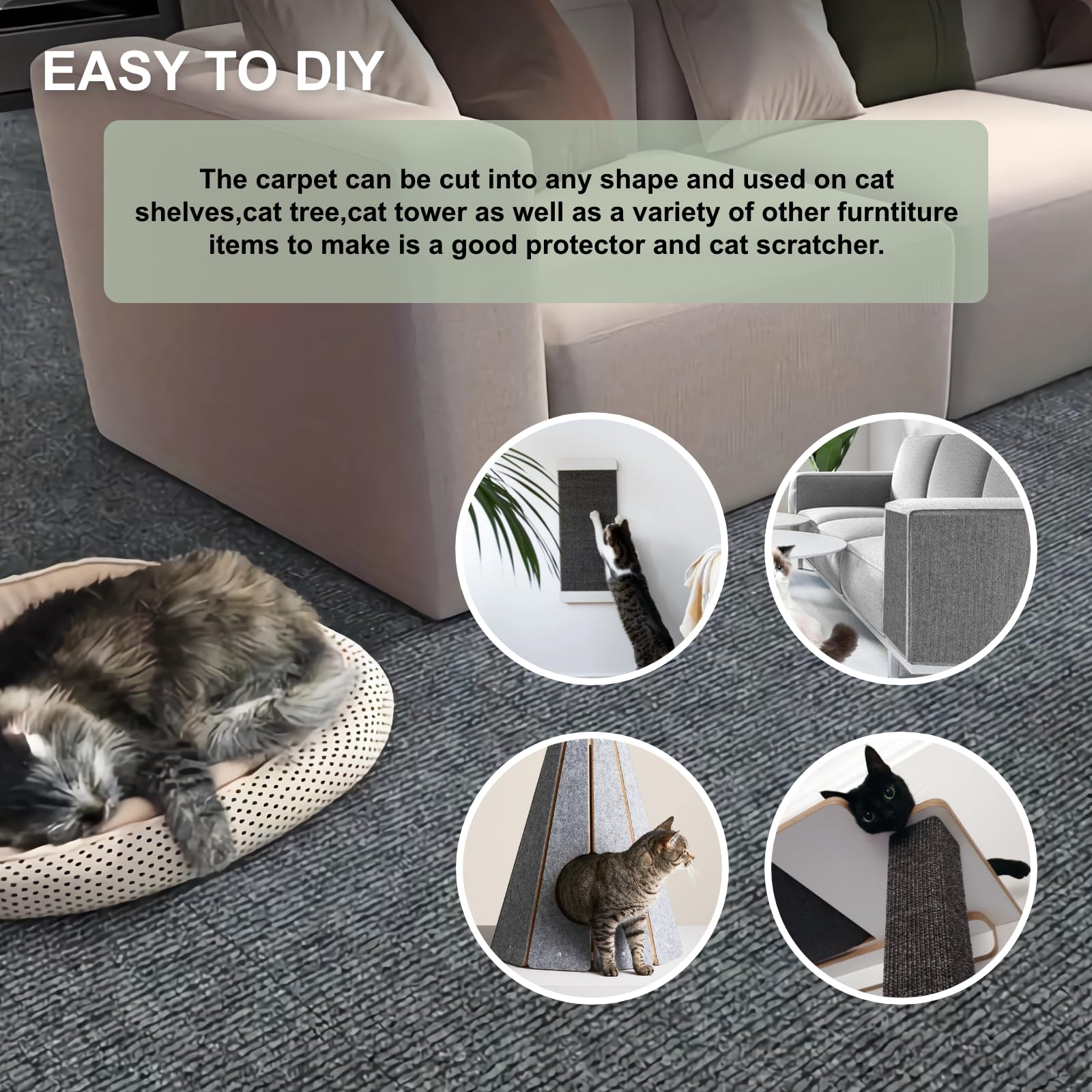 Muur Zelfklevende Anti Kat Kras Bank DIY Katten Krasbescherming Poten Verscherpen Trimbaar Tapijt Katten Krasplank