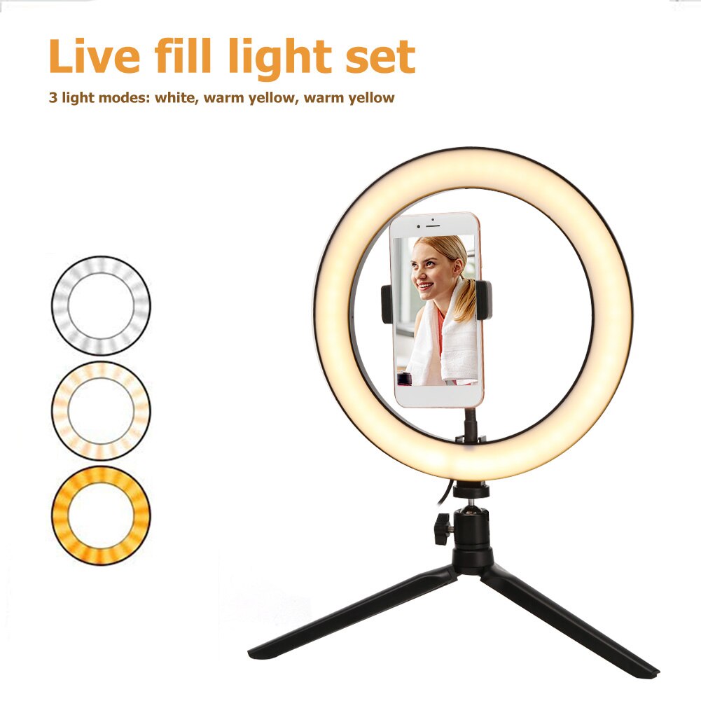 Desktop 10 inch Selfie Ring Lamp Led Ring Light Selfie Phone Video Photography Makeup Lighting Phone Holder with Remote for Live