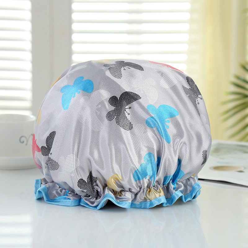 Doppelte wasserdichte Duschhaube, Shampoo-Haare, Bad, Make-up-Kopfbedeckung: Grau