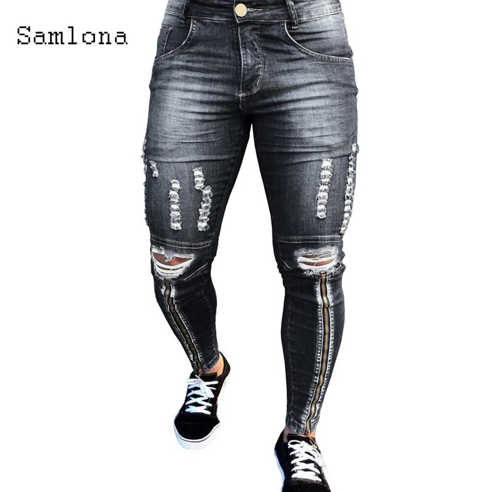 Plus Size 3XL Men Jeans Denim Pants Spring Autumn Slim Bottoms Pant Hole Ripped Denim Jeans Pencil Trousers Mens clothing