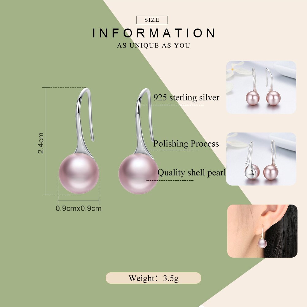 WOSTU-pendientes largos de perla simulada para mujer, color rosa, , Plata de Ley 925 100% auténtica, joyería CQE145