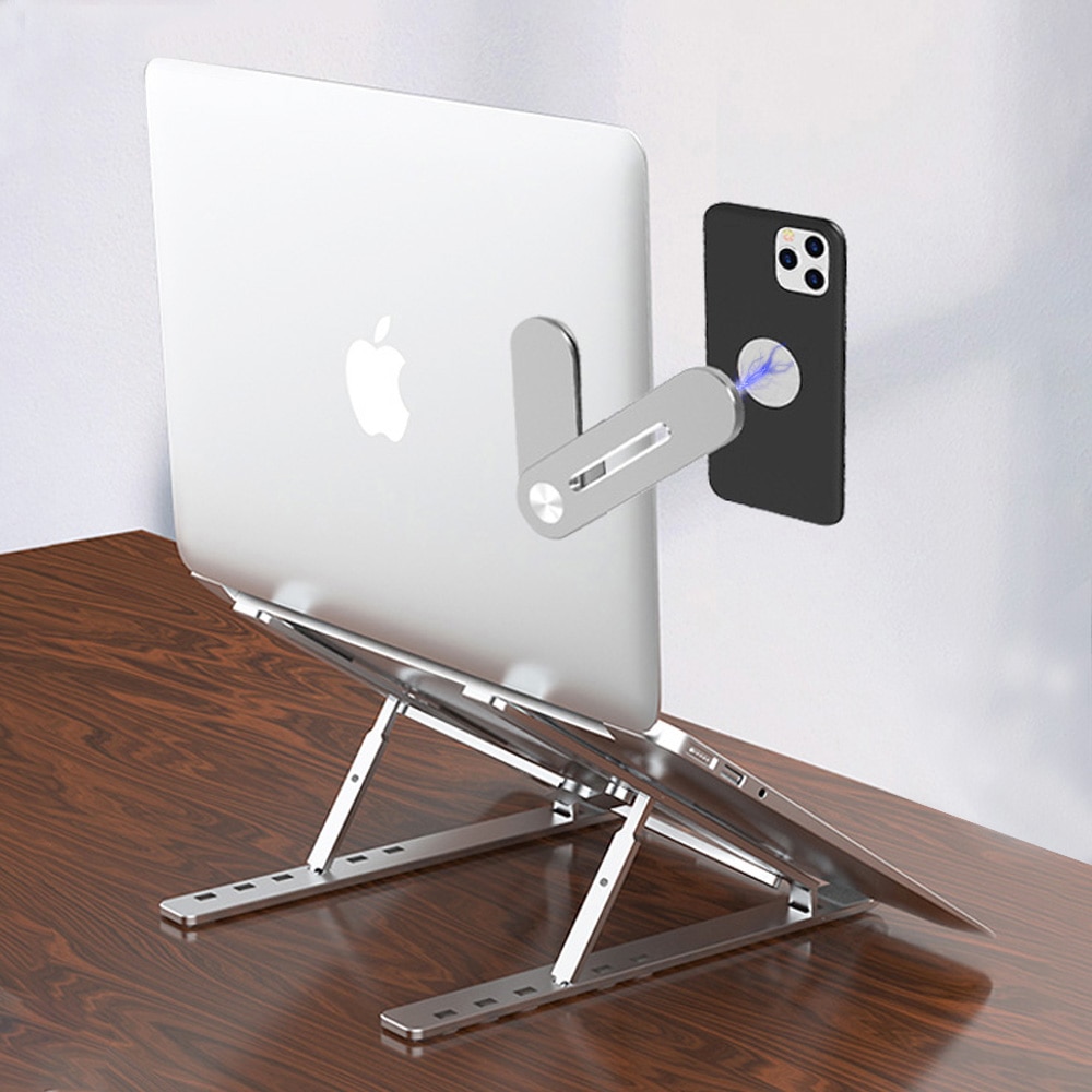 Laptop Stand Met Magnetische Mobiele Telefoon Houder Draagbare Opvouwbare Laptop Ondersteuning Verstelbare Aluminium Notebook Stand