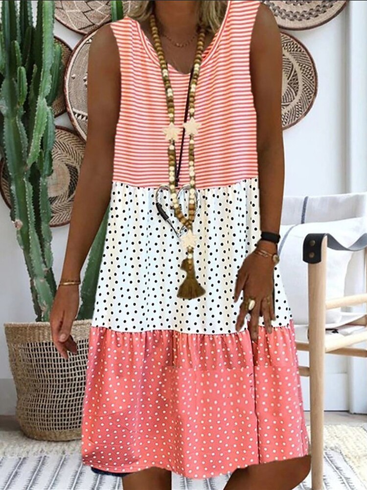 Pleated Patchwork Contrast Color Dresses For Women... – Grandado