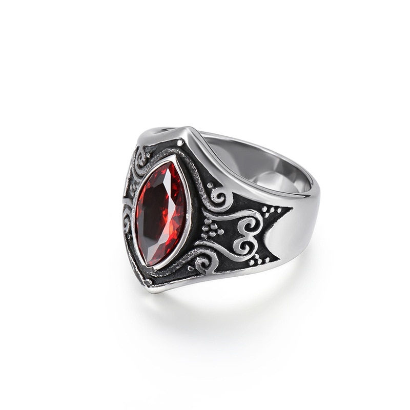 Joyería Vintage de acero inoxidable, piedra roja tallada, anillo para hombre, anillo de con personalidad