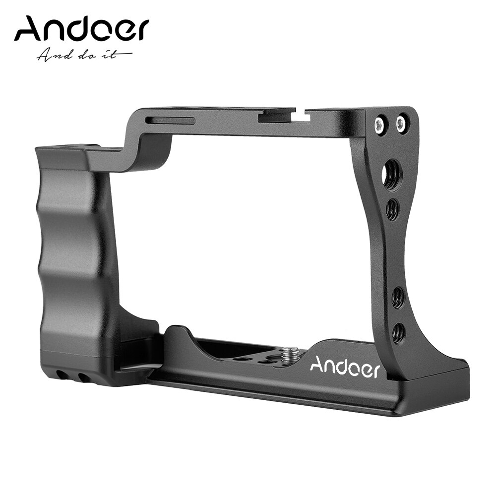 Andoer Camera Cage + Top Handle Kit Aluminum Alloy with Cold Shoe Mount Compatible with Canon EOS M50 DSLR Camera: camera cage