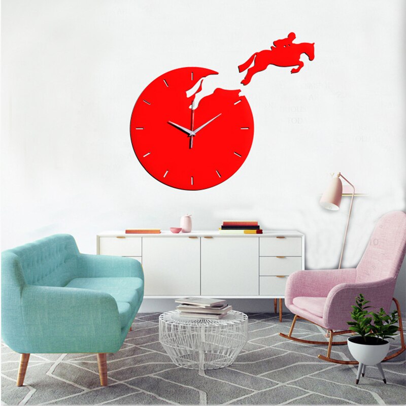 Reloj de pared 3D divertido, pegatinas de espejo de acrílico, moderno reloj de cuarzo, decoración de pared 3D, de equitación, decoración de lujo para sala de estar