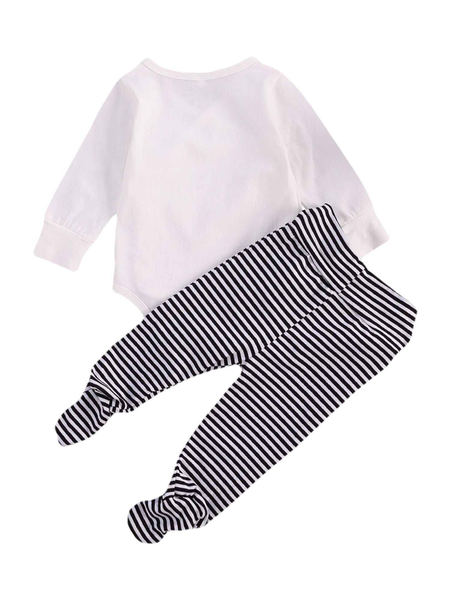 2Pcs Newborn Outfits Letter Print Cross Collar Long-Sleeves Rompers + Stripes Pants-Hoses for Baby Toddlers Girls Boys 0-6M