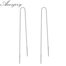 Anenjery Silver Color Long Tassel Earrings 9cm-18cm Chain Ear Line Earrings For Women boucle d'oreille oorbellen S-E76