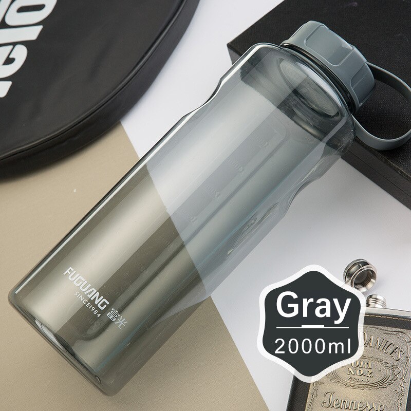 1000ml/2000ml Cycling Bike Water Bottle Bicycle Portable Kettle Water Cup Plastic Outdoor Sports Mountain Cycling Drink Bottles: 92 Gray 2000ml