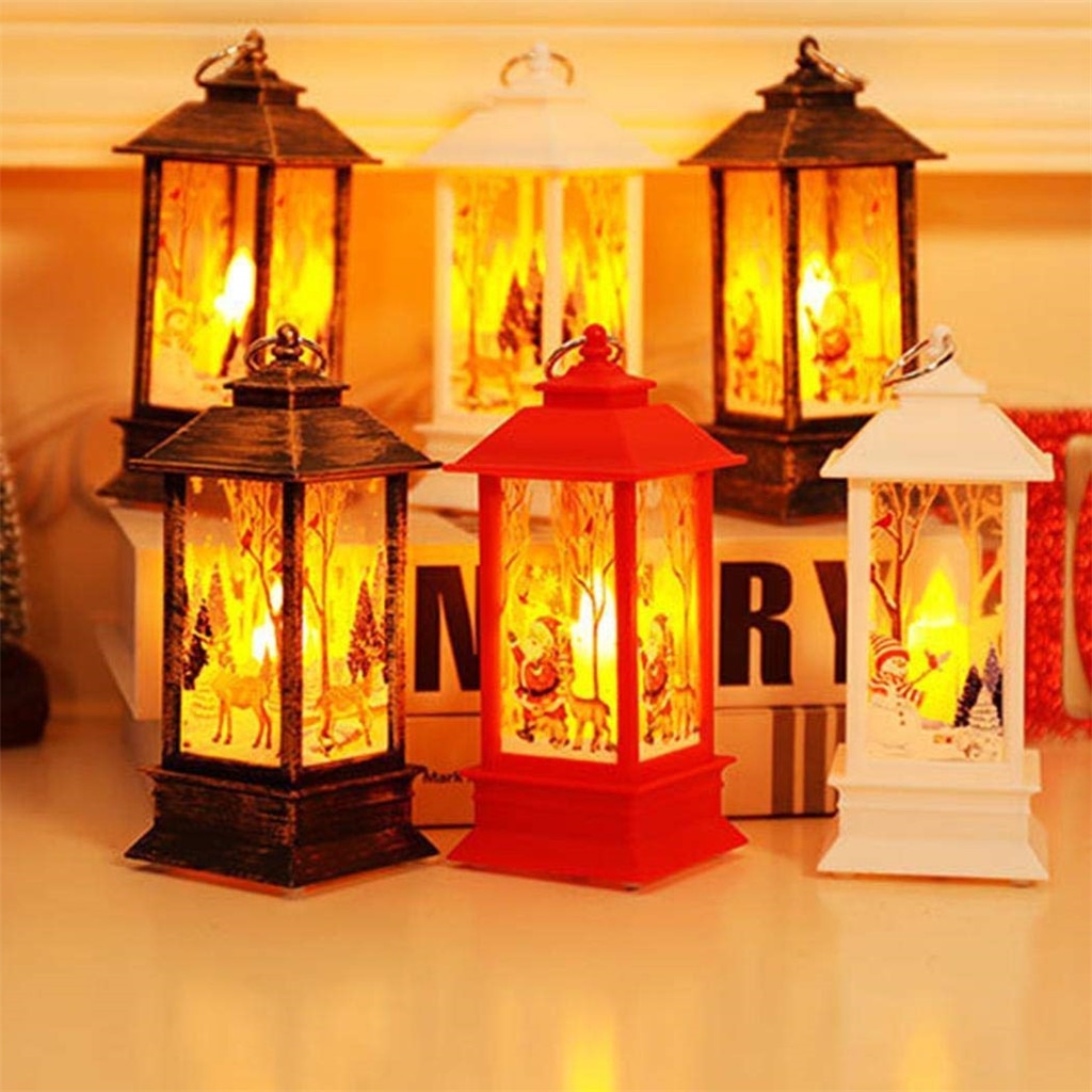 Led lanterne julelampe hængende stearinlys til hjemmet vintage retro festival xmas dekoration indendørs udendørs lampe