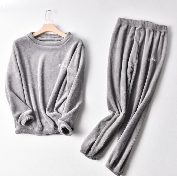 Fdfklak flanellen huiskleding dikke warme dames pyjamaset lange mouwen lange broek pyjama dames casual nachtkleding pyjama vrouw: Grijs