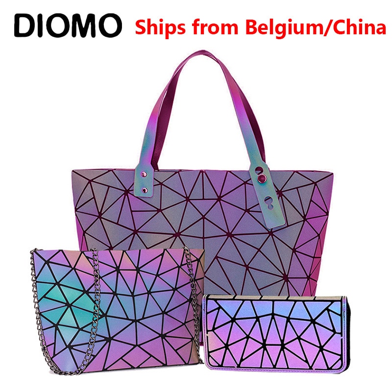 DIOMO Geldbörsen und Handtaschen einstellen Reflektierende Frauen Tote Taschen Frauen Taschen Geometrische Schulter Tasche