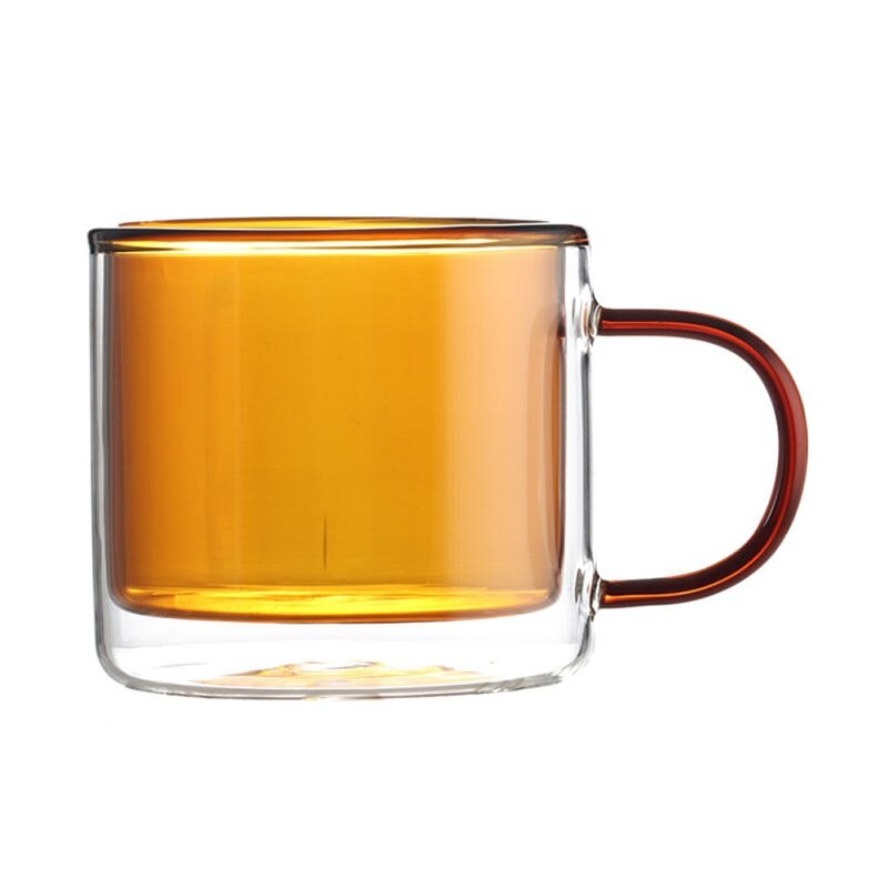 250ml Glass Mug Breakfast Milk Coffe Cup Household Double Wall Water Cup Transparent Couple Drinkware: Yellow