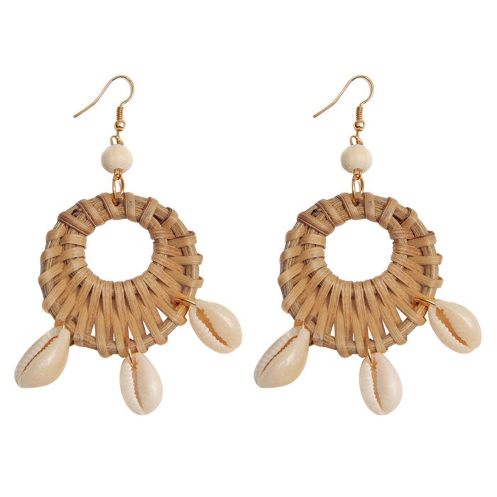 ZOSHI Handmade Earrings For Women Wooden Straw Weave Rattan Wedding Party Dangle Jewelry Shell Earrings Jewelry: EH1724