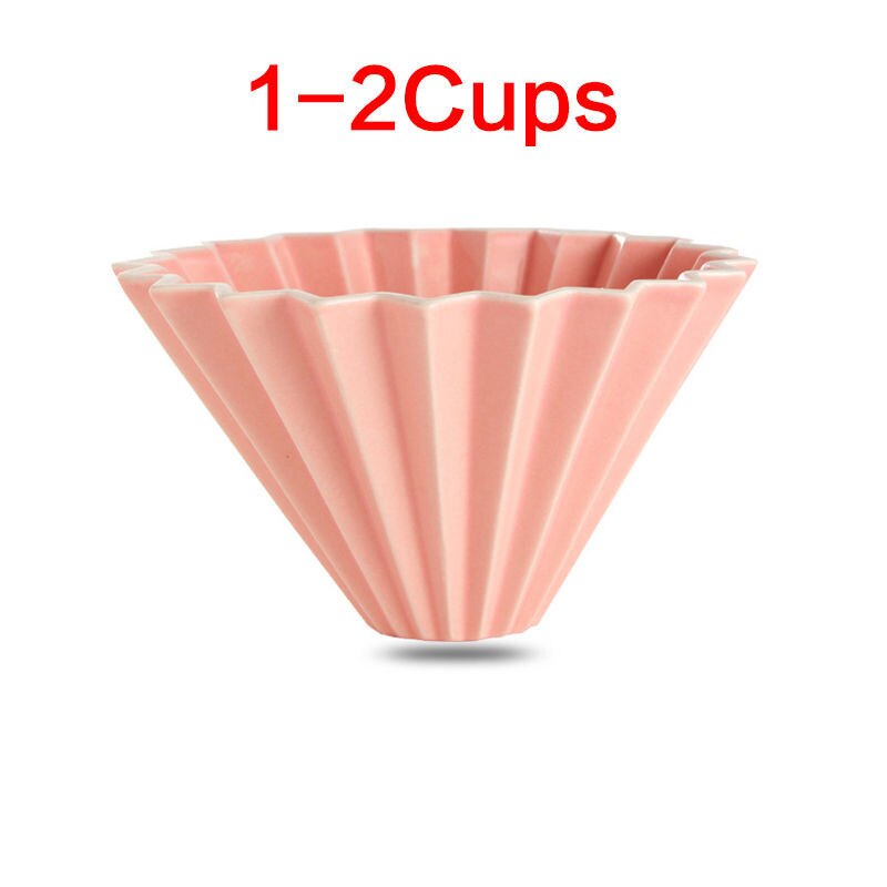 Ceramic Coffee Dripper 1-2Cups 1-4Cups Engine Style Coffee Drip Filter Cup Permanent Pour Over Coffee Maker: 1-2 Cups Pink