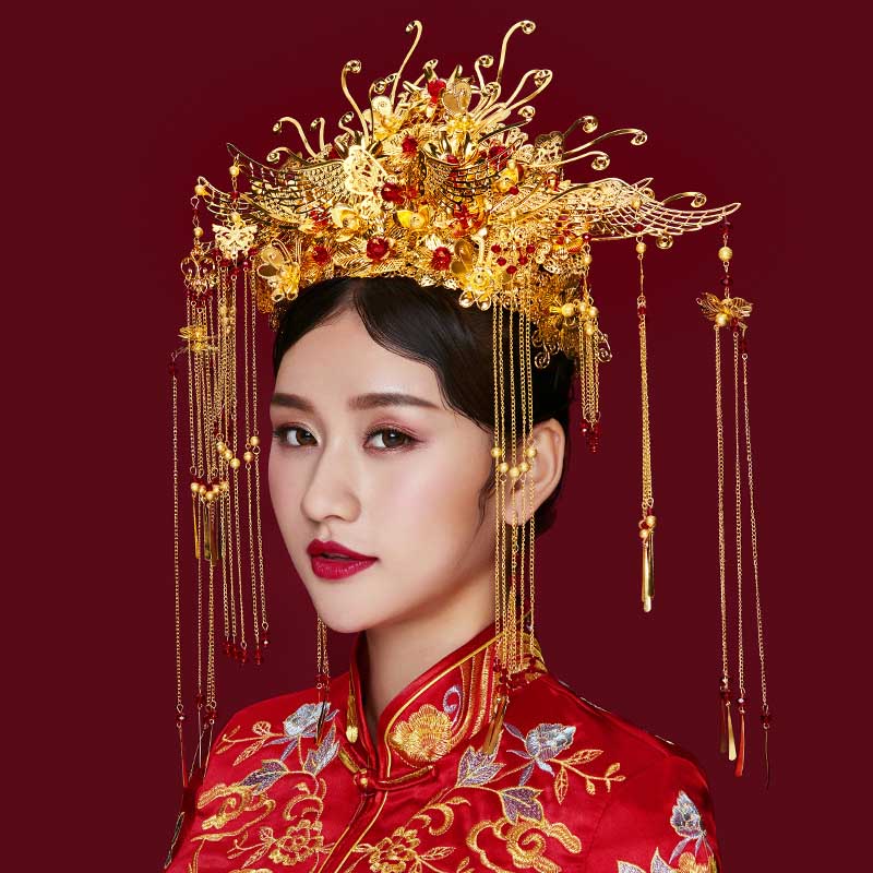 Chinese Wedding Traditional Phoenix Coronet Long Tassel Tiaras Crowns Earrings Bride Wedding Party Jewelry Sets