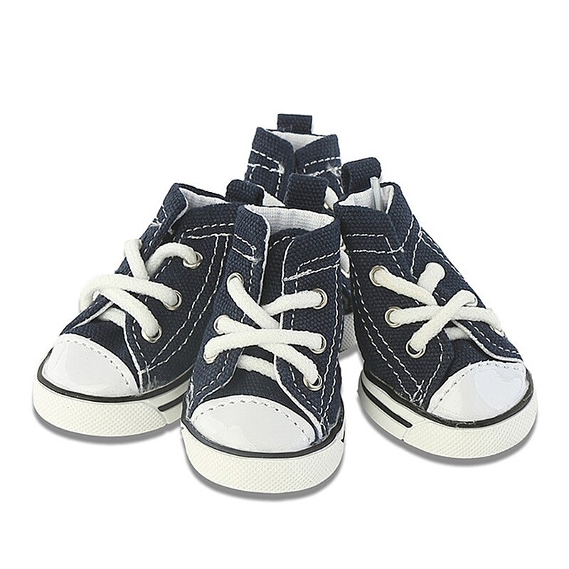 4PCS Denim Dog Shoes Breathable Pet Dogs Canvas Shoes Teddy Boot Skidproof Outdoor Casual Canvas Puppy Sneakers Pet Products: Blue / XL