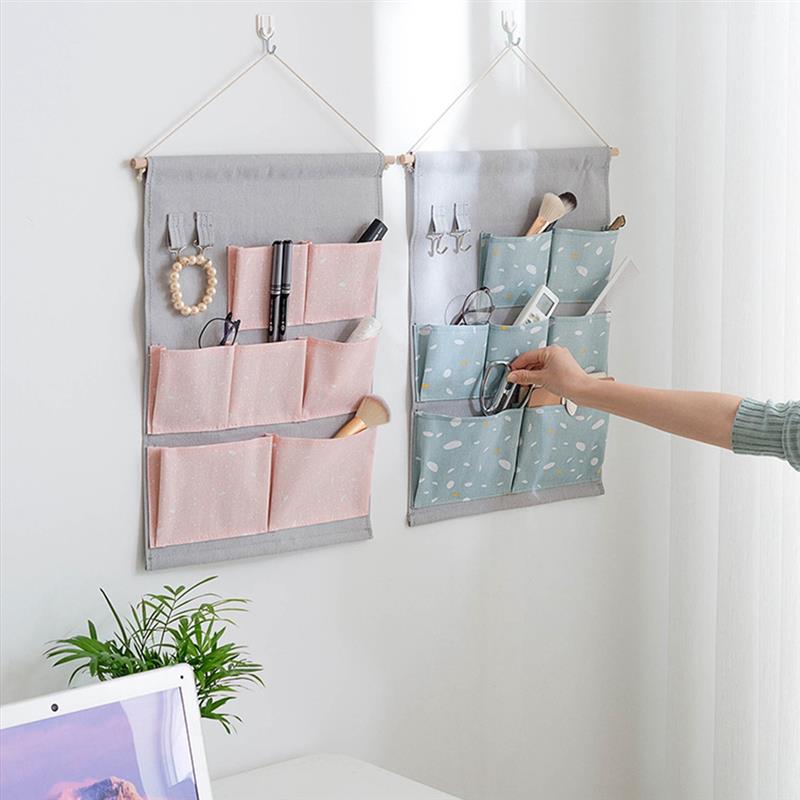 Pocket Hanging Storage Bags Cotton Linen Closet Organizer Wall Hanging Organizers Space Saving Wall Hanging Organizer