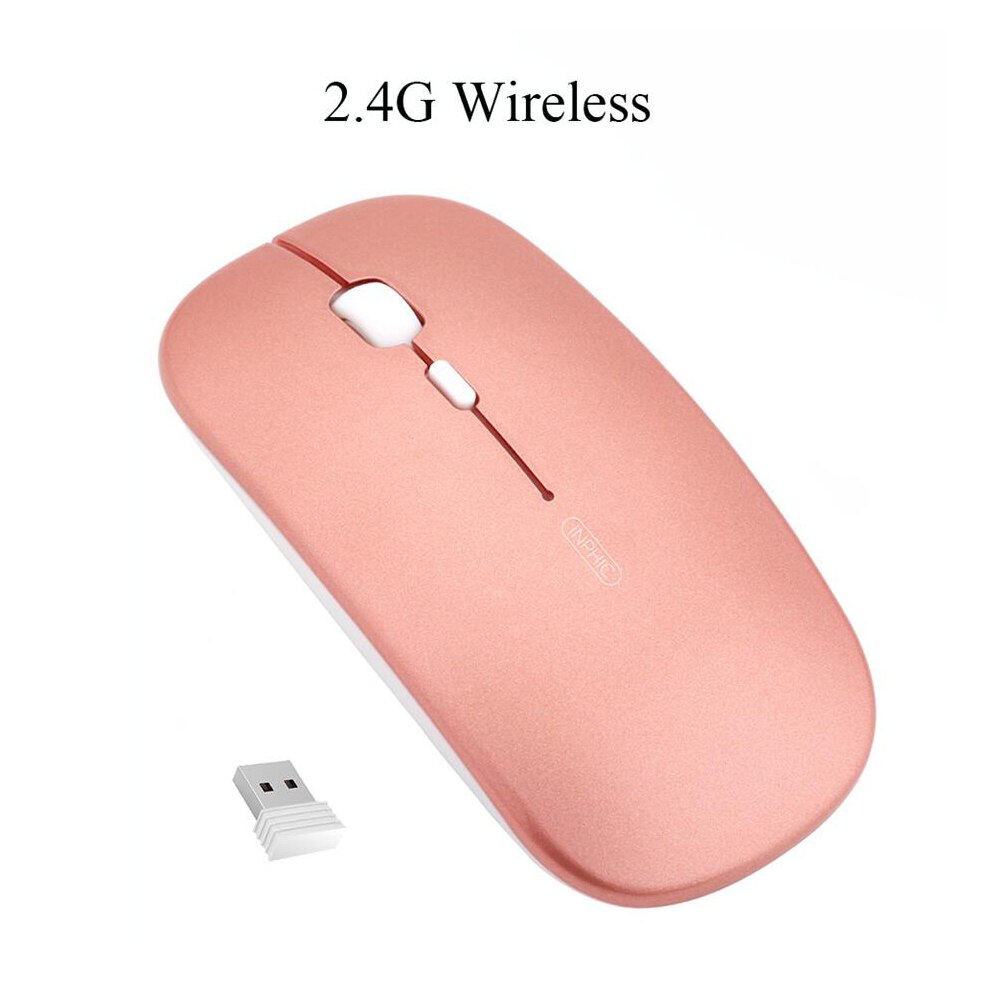 Wireless Mouse Computer Bluetooth Mouse Silent Mause Rechargeable Ergonomic Mouse 2.4Ghz USB Optical Mice For Macbook Laptop PC: 2.4G Rosegold