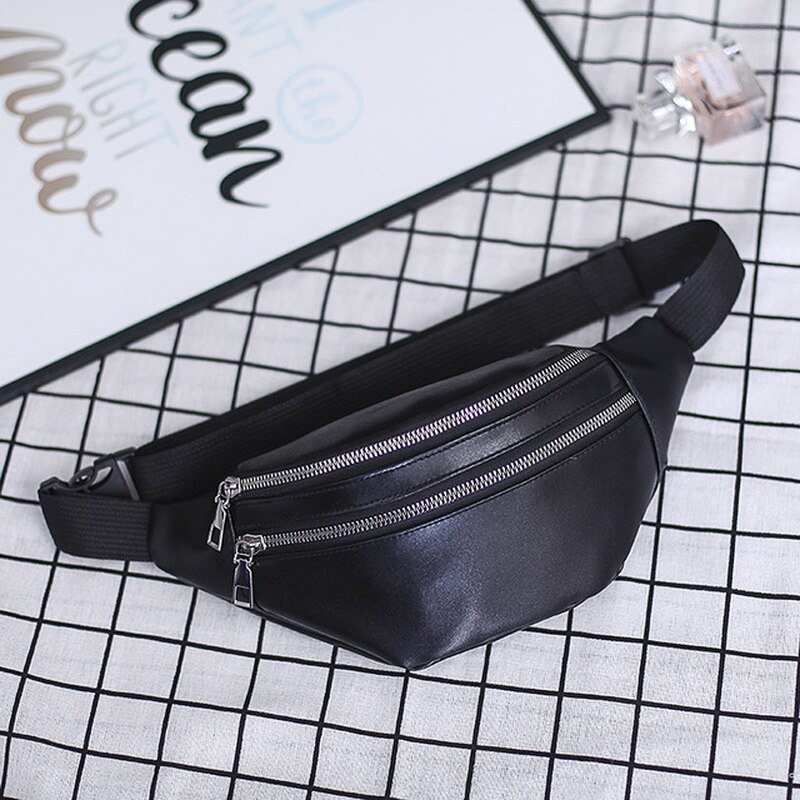 Women Chest Bag Waist Packs For Unisex Female Pu Leather Fanny Packs Banana Ladies Belt Bum Bags Wallets: black