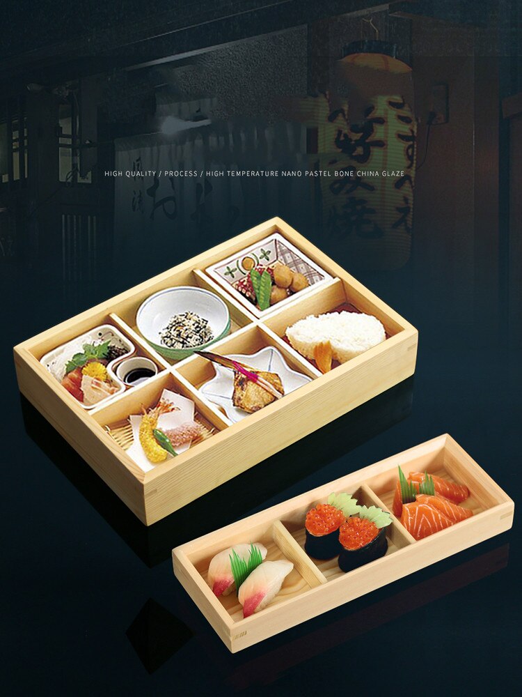 Plato de cocina de madera estilo japonés Sashimi, caja de madera, rejilla múltiple, sushi, postre, plato de comedor japonés y coreano