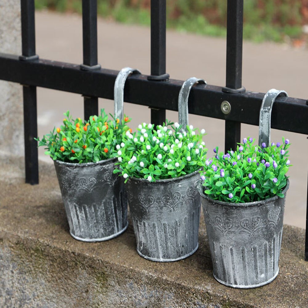 1x vintage retro metal jern hegn hængende keg blomsterpotte med krog haven hængende balkon plante hænge pot planteskole bonsai potter: Default Title