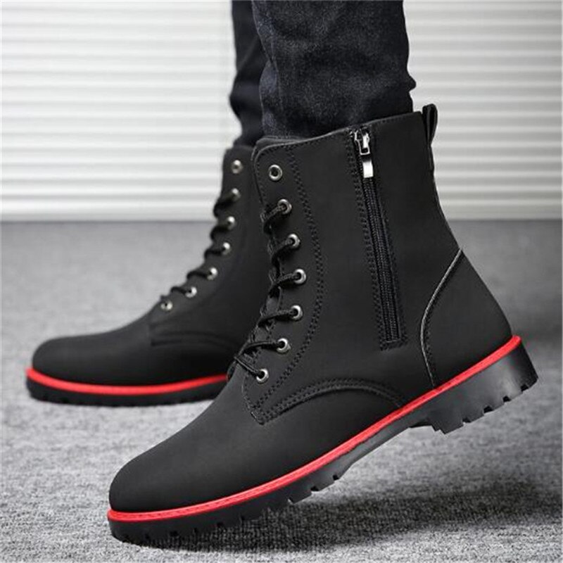2020 inverno Caldo Scarpe Da Uomo Stivali Britannico Red High Top Mens Esercito Stivali Coreano della Chiusura Lampo degli uomini di Neve Stivali Da Cowboy stivali per Gli Uomini Nero