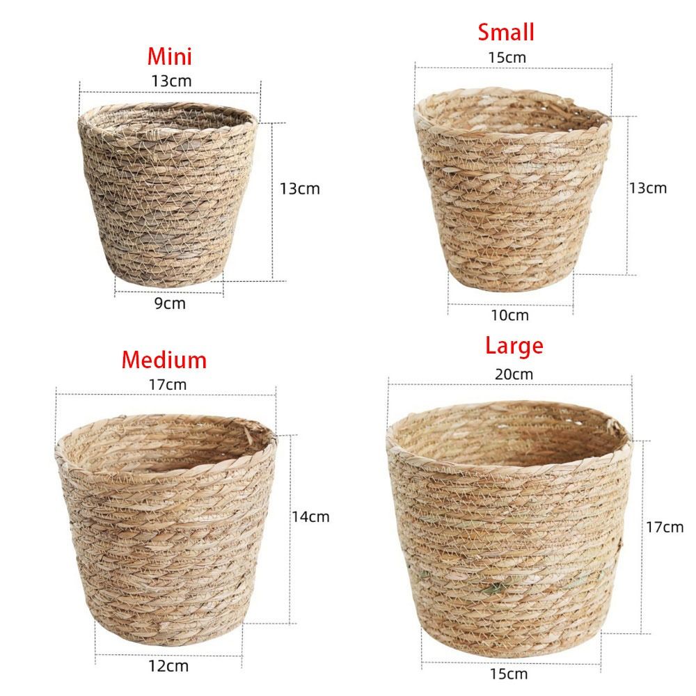 1 Stuks Mini/S/M/L Gras Geweven Bloempot Voor Tuinterrassen Kleine Plant Bloemenmand Zaailing Containers Planter Mand